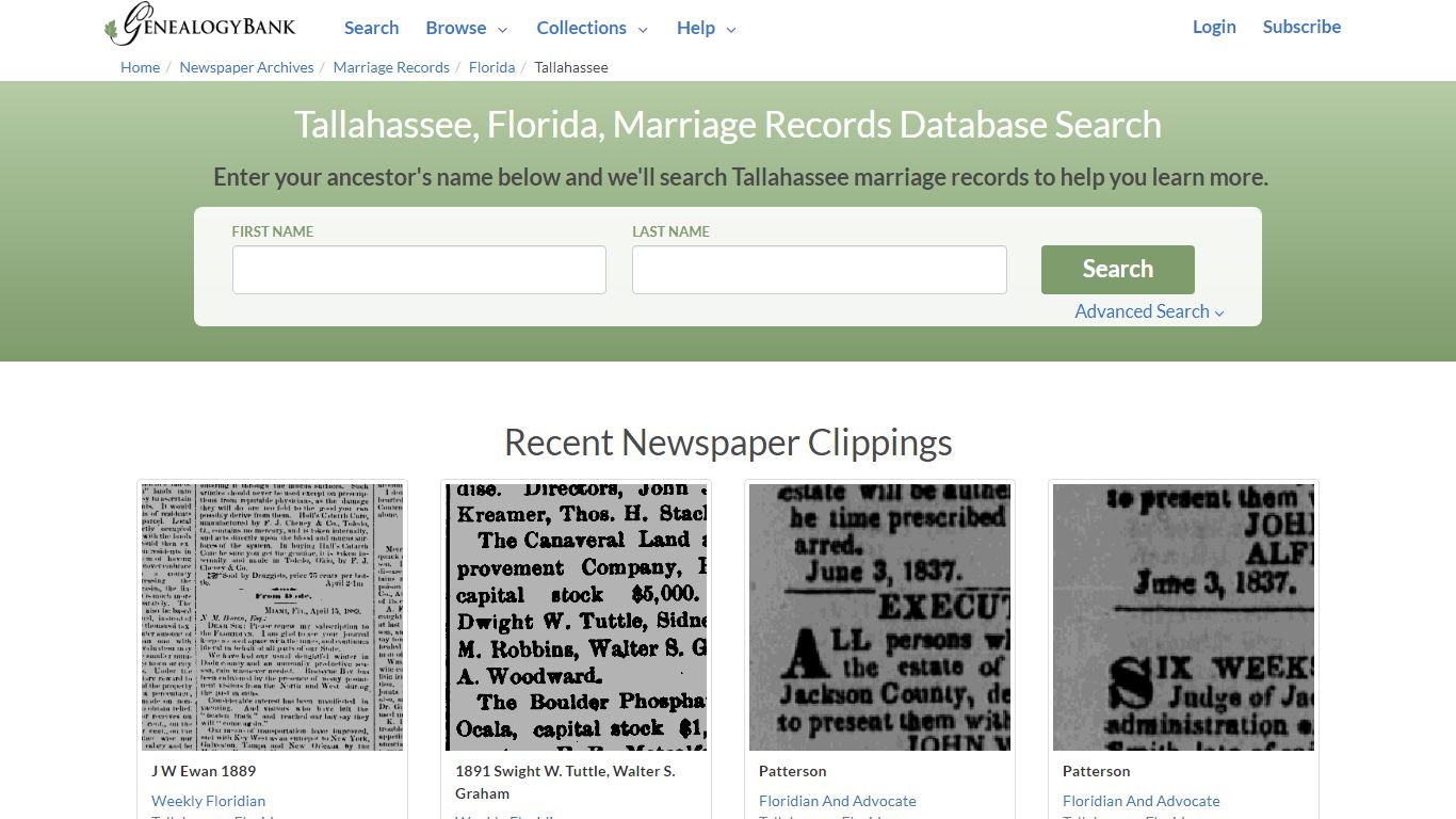 Tallahassee, Florida, Marriage Records Online Search